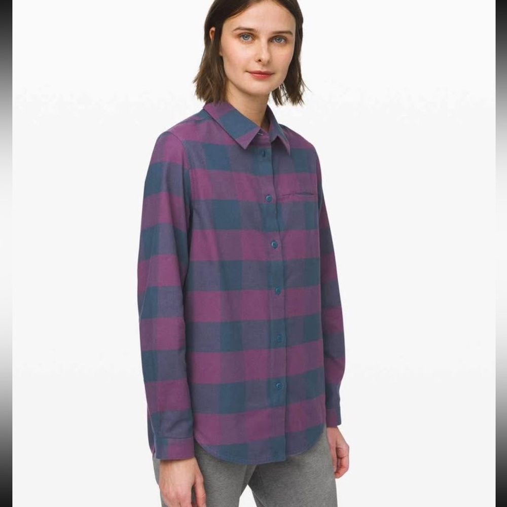 VGUC Lululemon Full Day Ahead Shirt Revive Plaid Night Diver Galactic Grape sz 6
